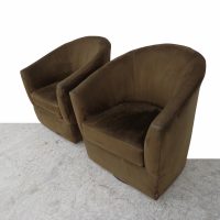Mid century modern brown velvet swivel lounge chairs