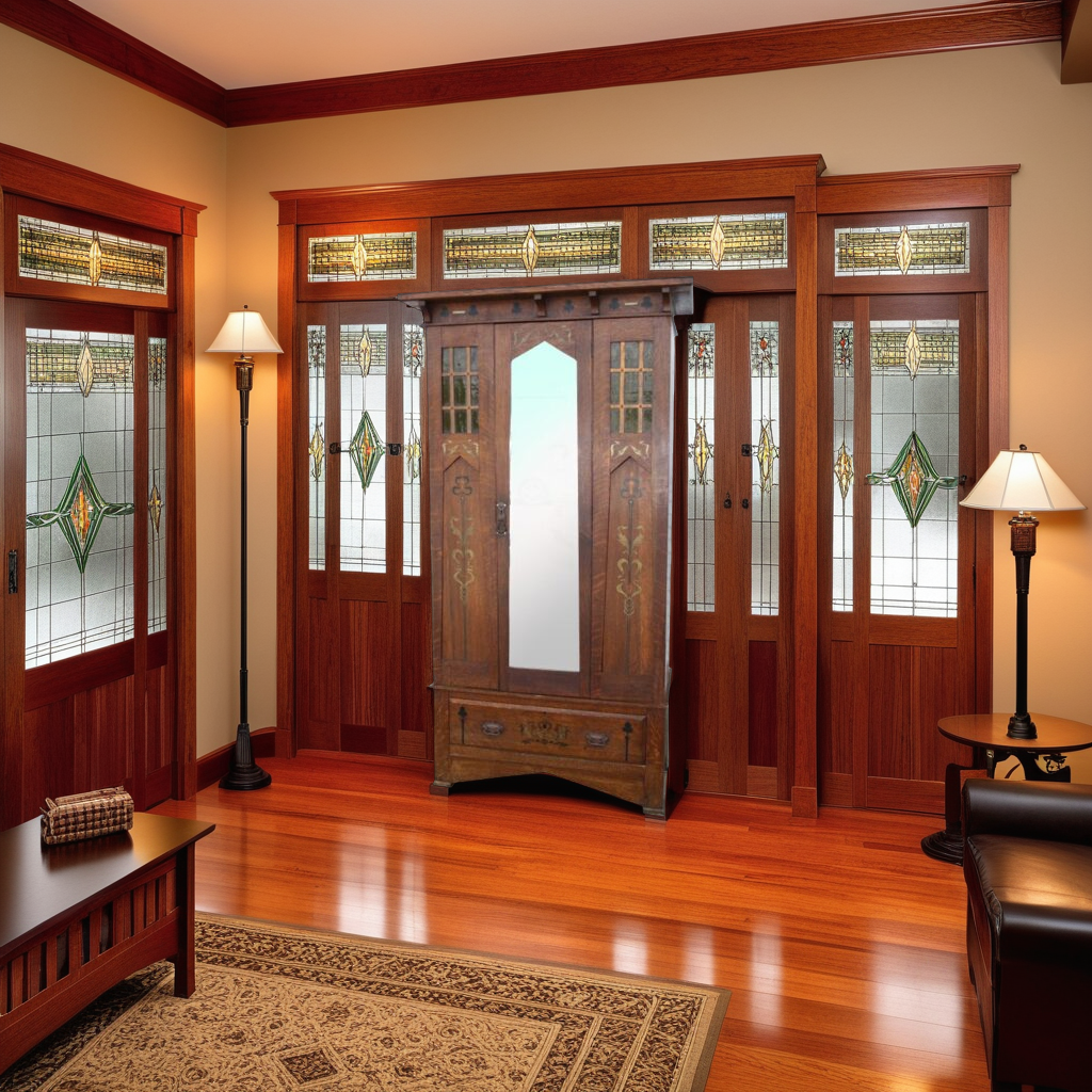 Mission oak storage armoire with vintage finish