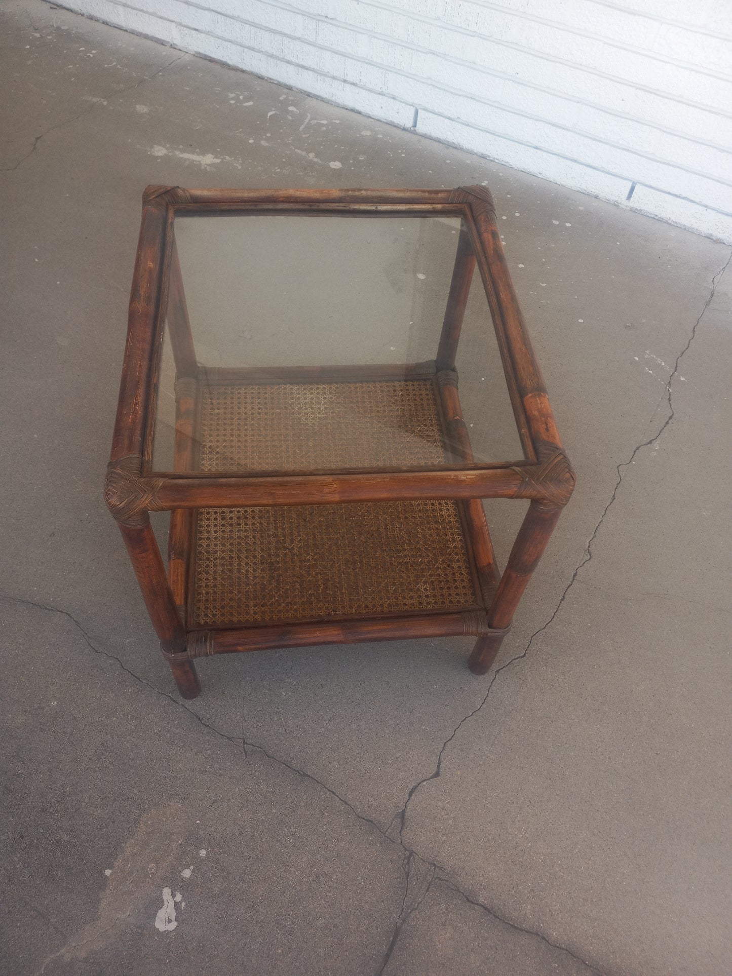 Vintage bamboo end table with natural finish