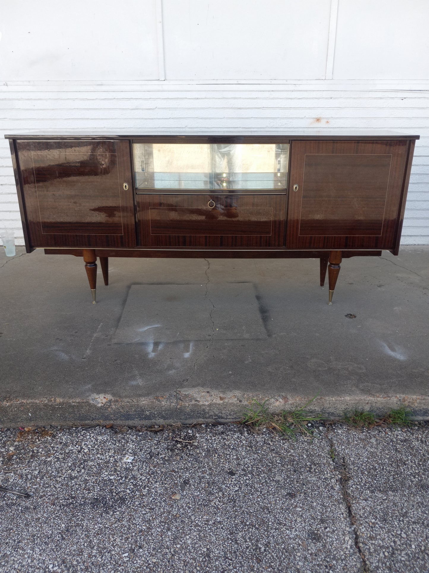 French mid-century modern credenza with wooden finish