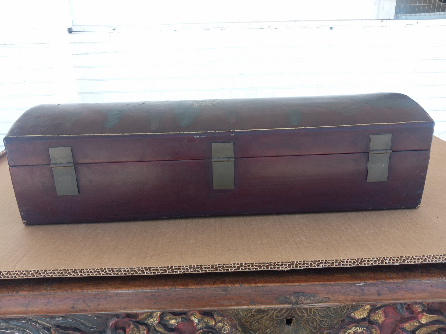 Wooden jewelry box with hand painted Asian motifs