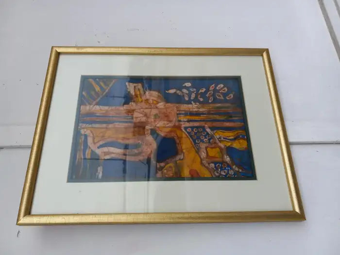 Artisan batik design on linen, ideal for ethnic and vintage decor.