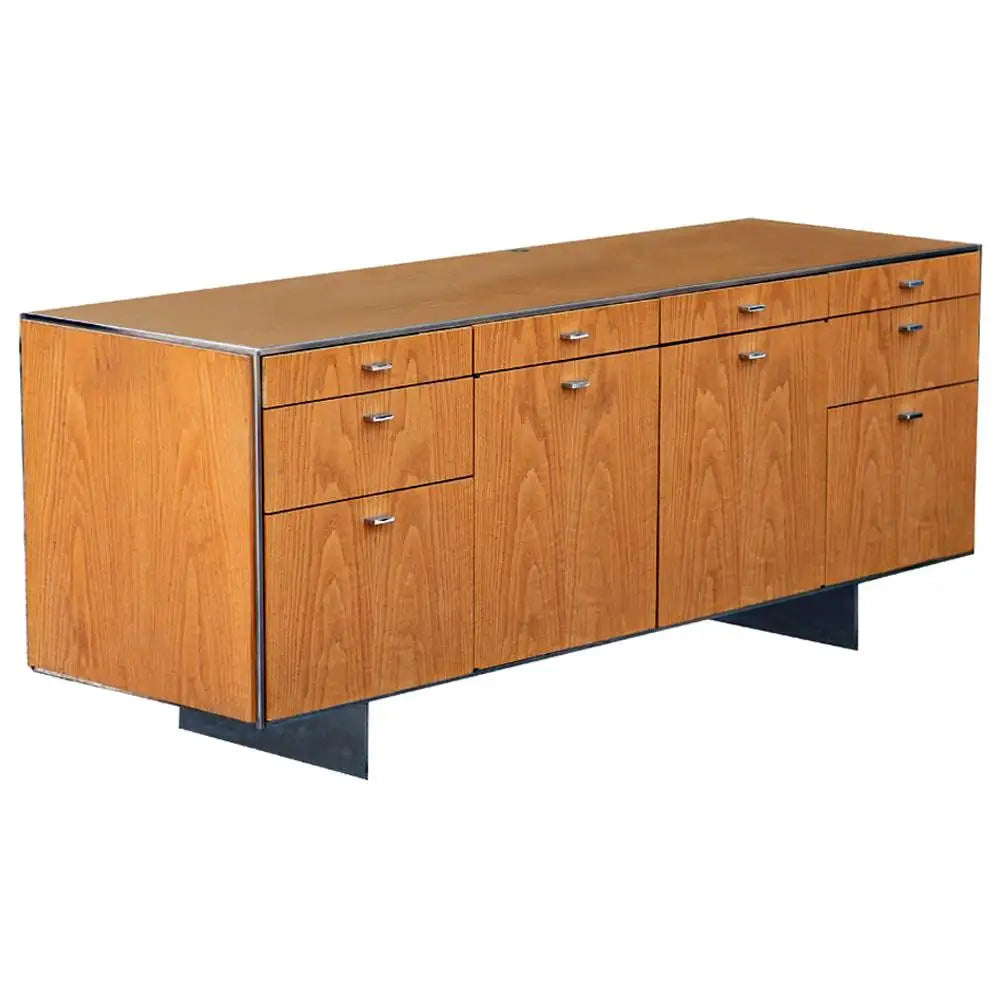 Modern oak and stainless steel sideboard