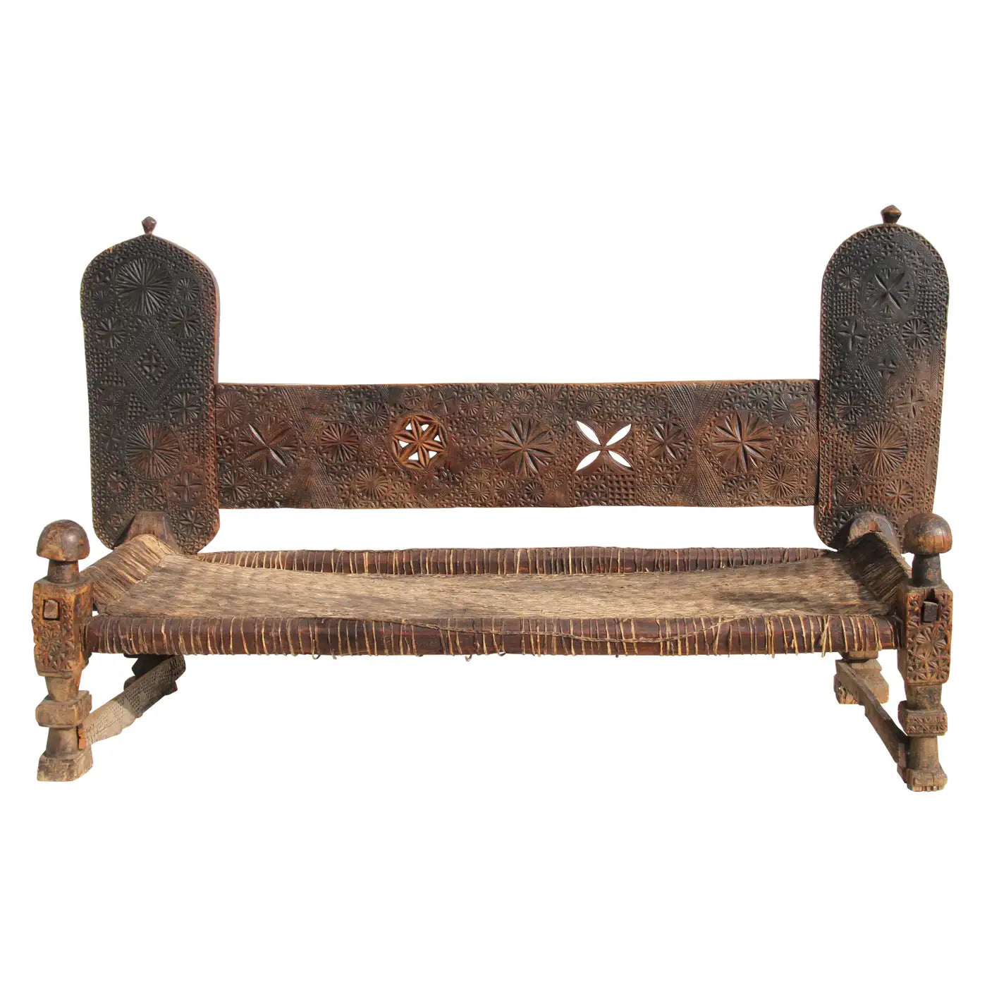 Handwoven charpoi bench with wooden frame