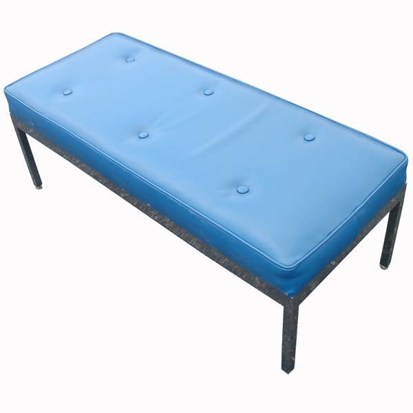 4ft mid-century modern chrome frame bench blue vinyl Metro Retro