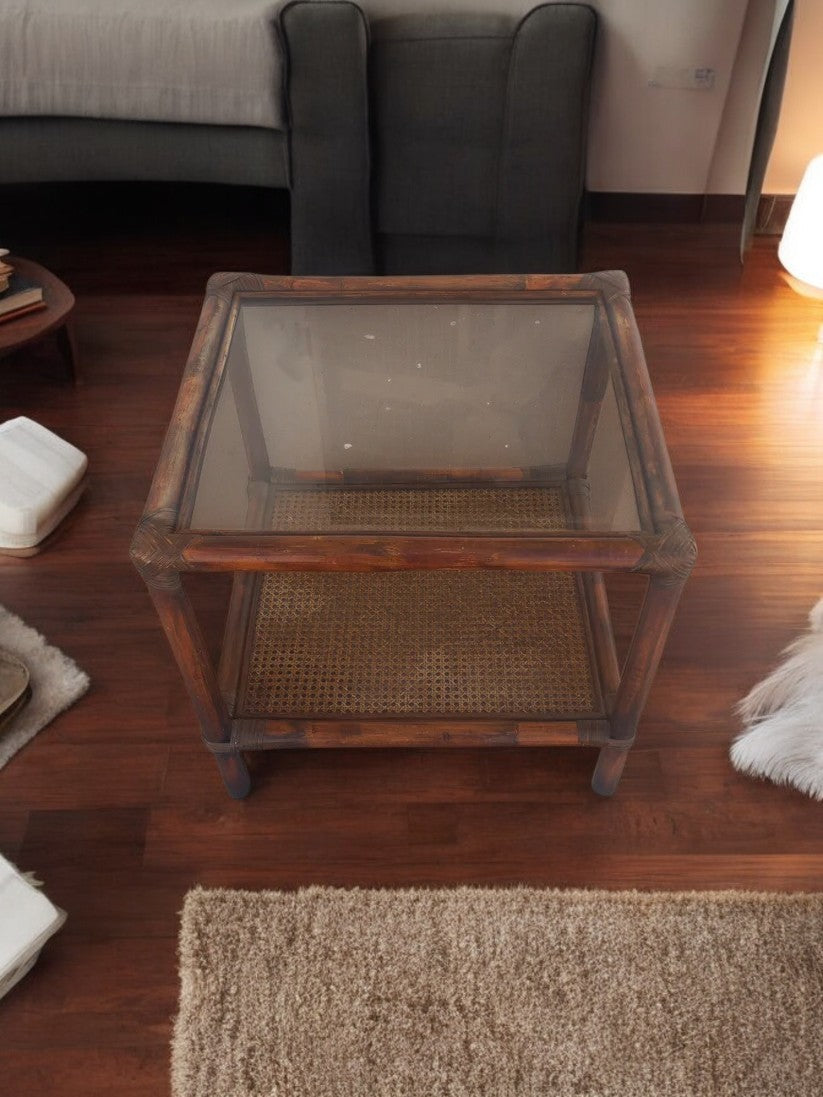 Glass bamboo occasional table with tropical design