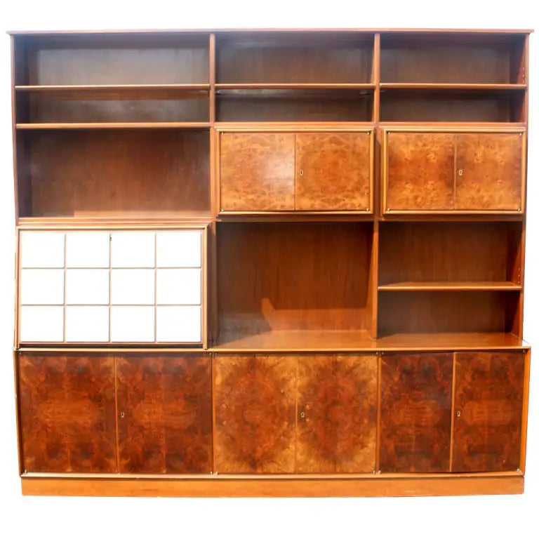 Mid century modern burl wood entertainment center