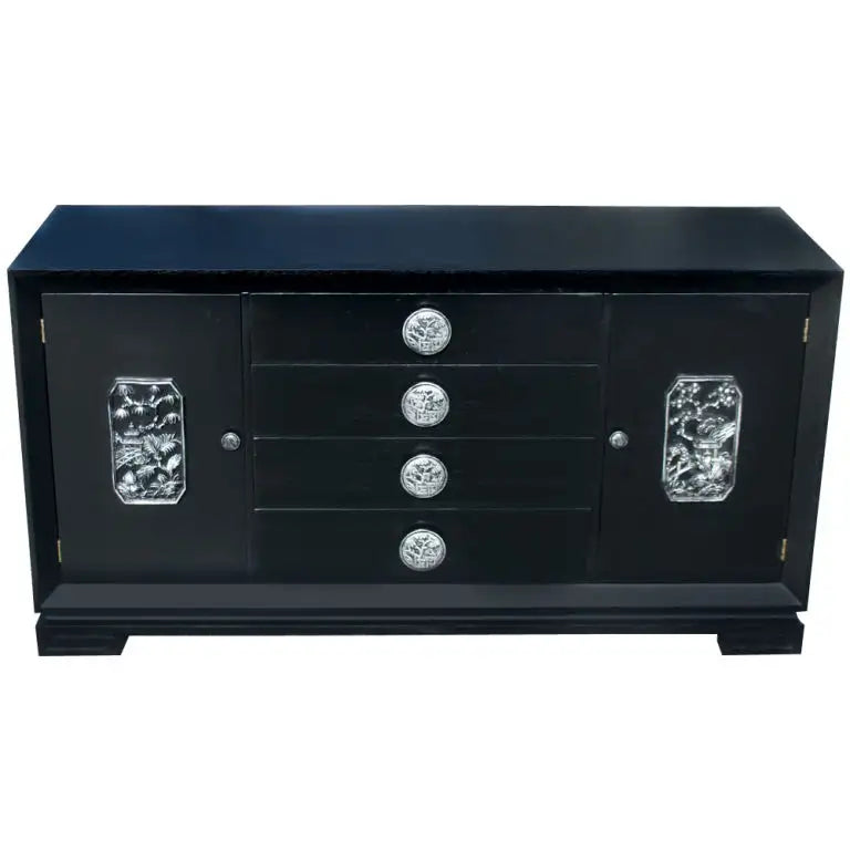 Mid century James Mont ebonized sideboard featuring silver leaf accents