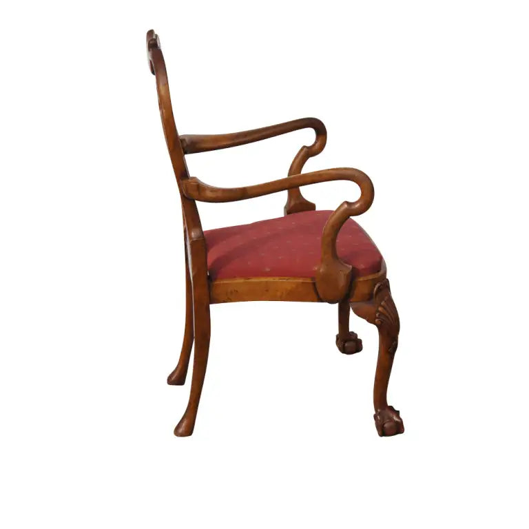 George III Chippendale Style English Carved Wood Side Arm Chair