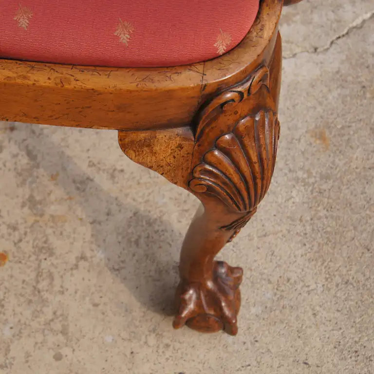 George III Chippendale Style English Carved Wood Side Arm Chair