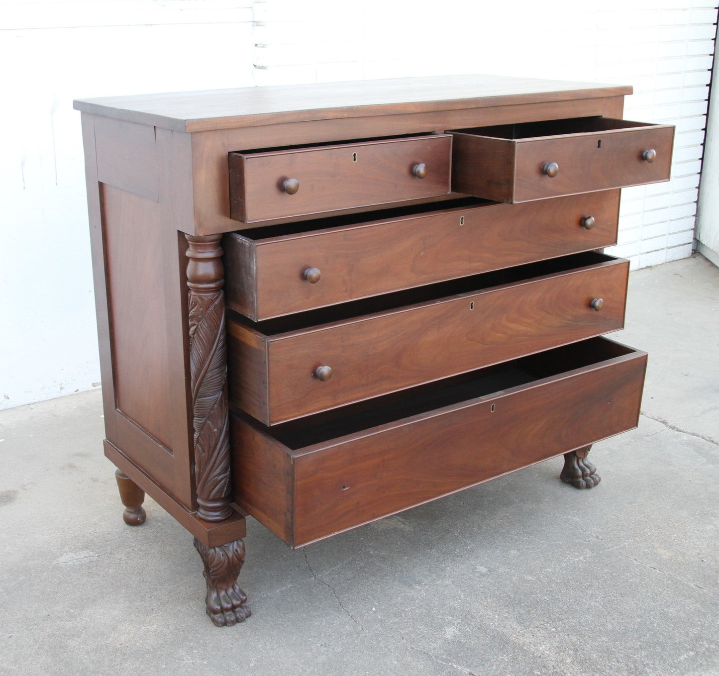Rustic Solid Wood Chest of Drawers – Antique 5-Drawer Dresser with Elegant Carved Detailing