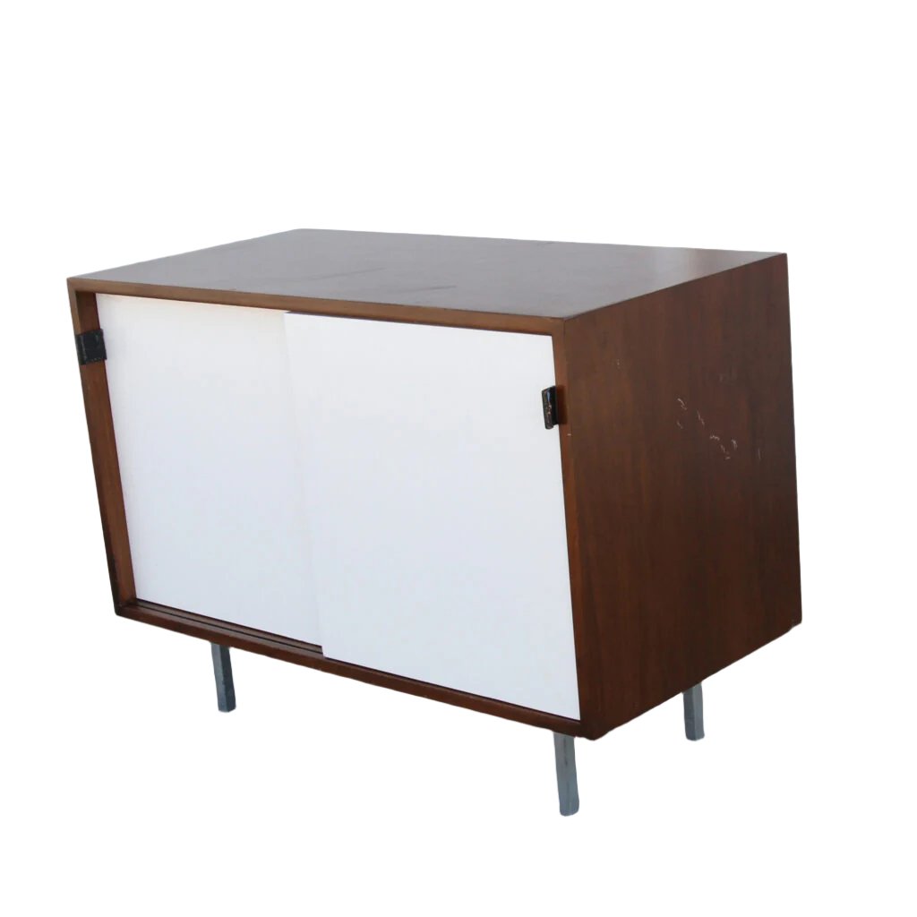 Knoll credenza with luxurious leather top and cabinet handles