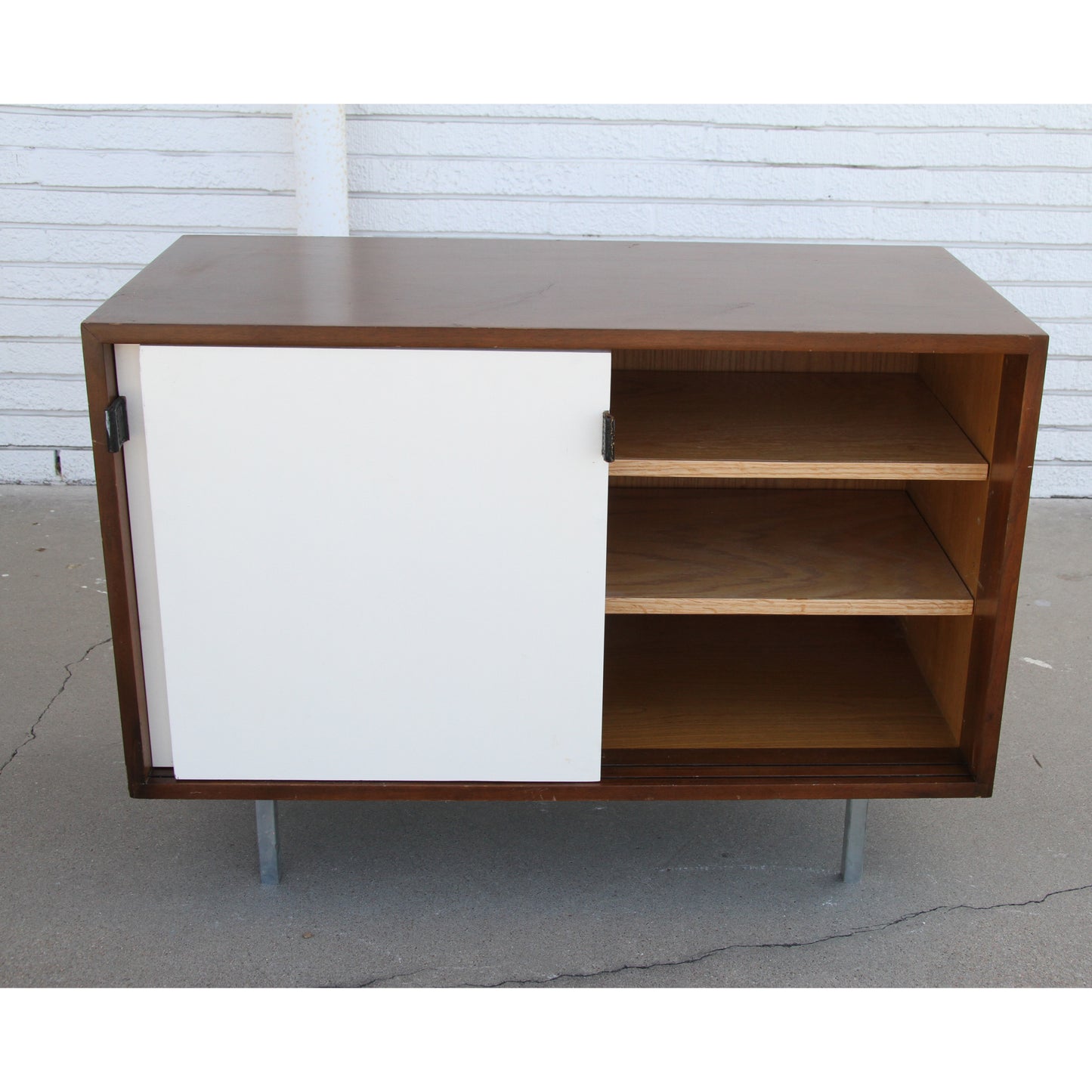 Retro Knoll cabinet with leather handles and top