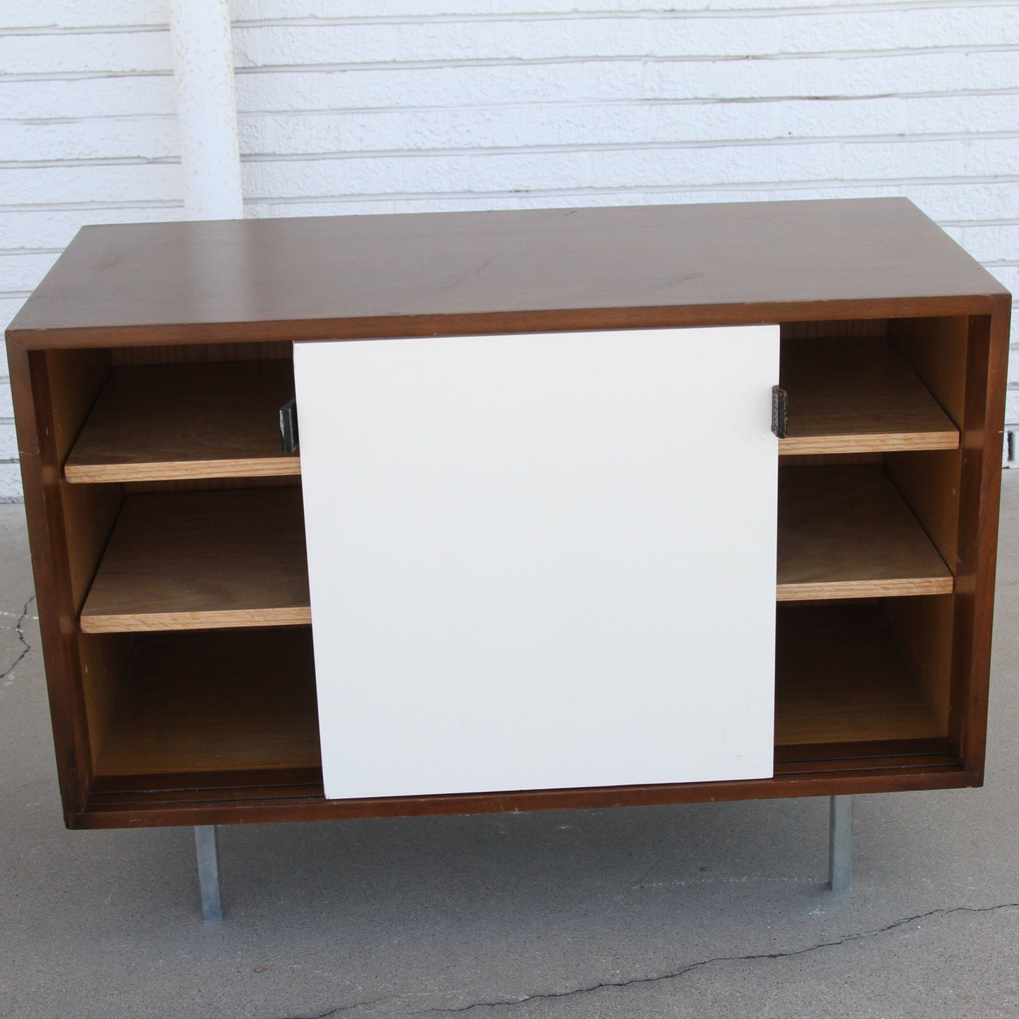 Knoll leather credenza with stylish cabinet handles