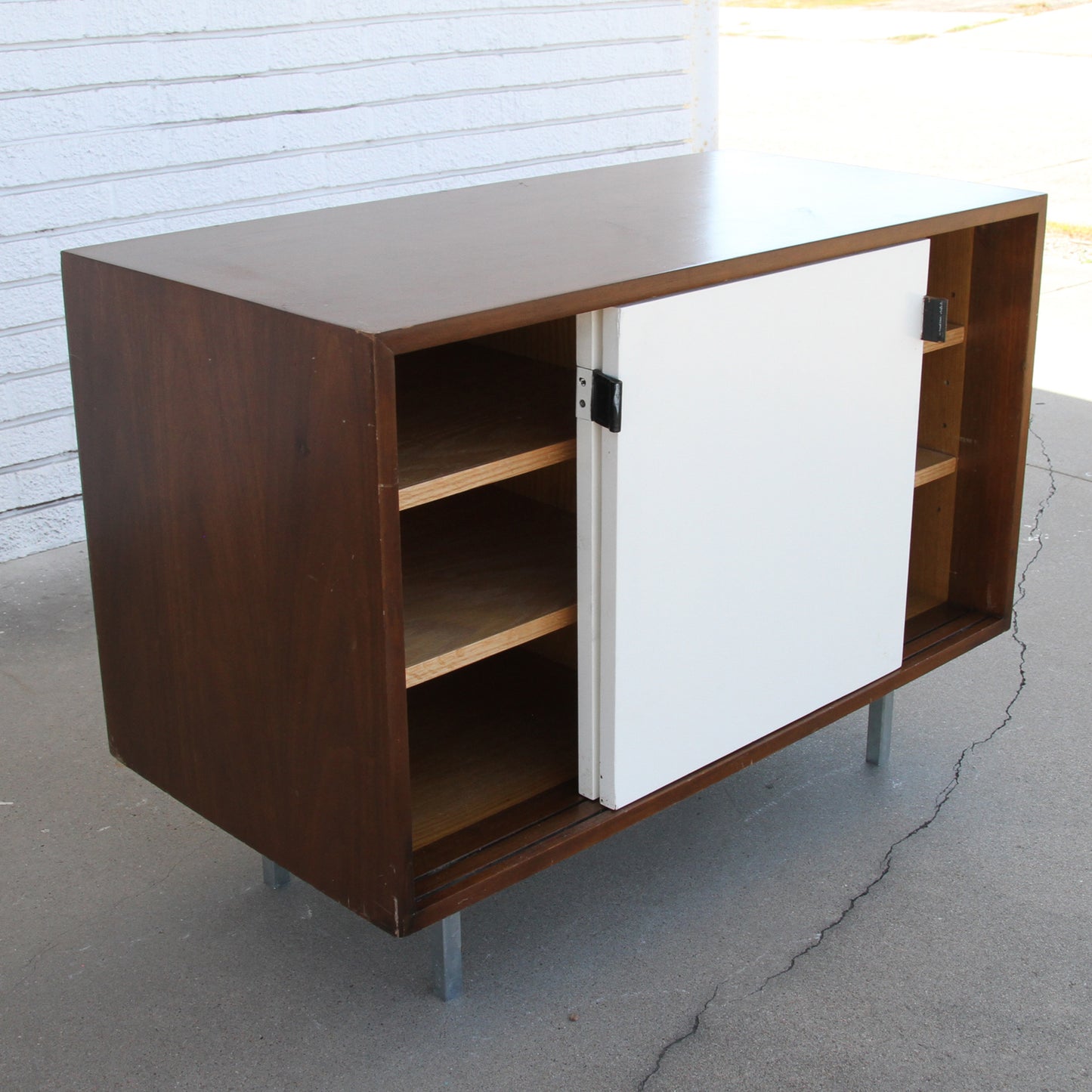 Vintage leather top cabinet credenza by Knoll