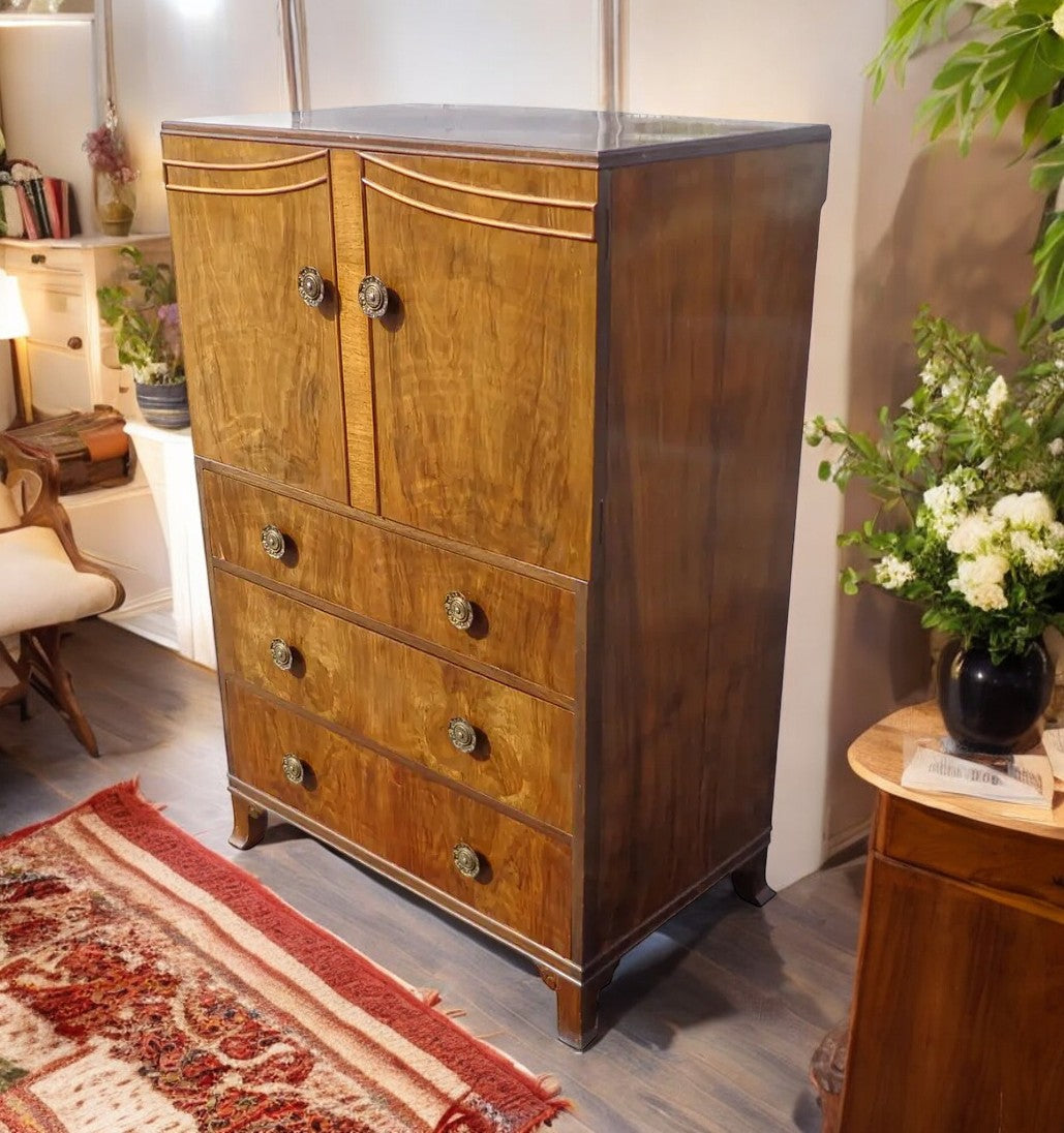 Antique Walnut Burl Dresser Armoire Linen Cabinet Antique Walnut Burl Dresser Armoire Linen Cabinet