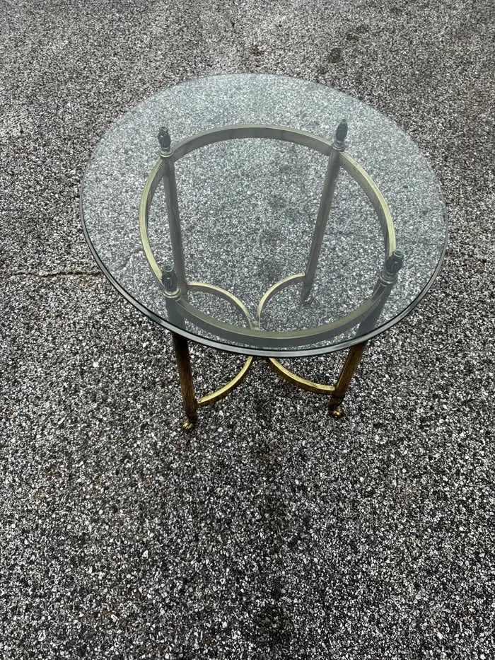 Modern round metal and glass side table