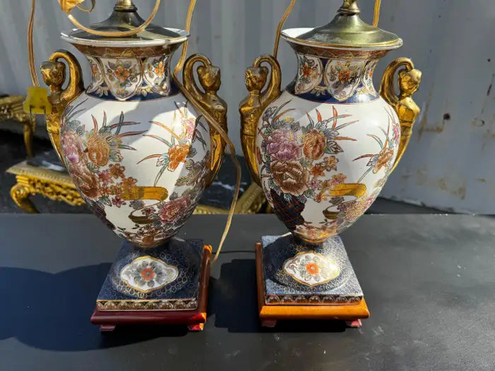 Vintage lamp pair ornate porcelain base classic interior decor