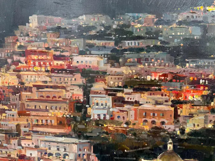 European Coastal Painting Positano Seaside Scene