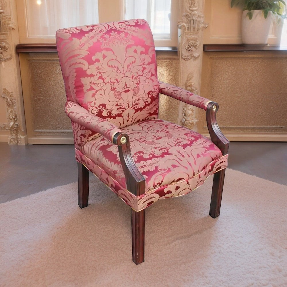(2) Antique Throne Ralph Lauren Silk Dining Arm Chairs (MR10172)