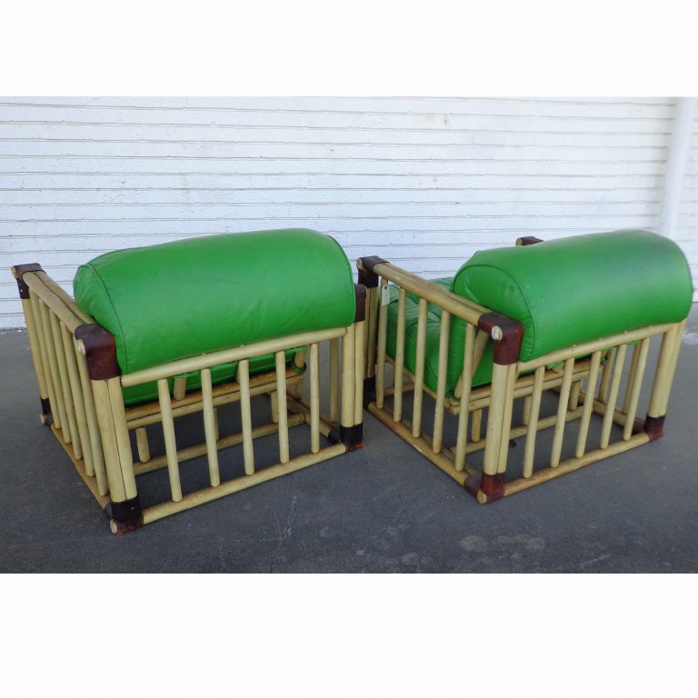 Ficks Reed Tufted Green Rattan Lounge Chairs