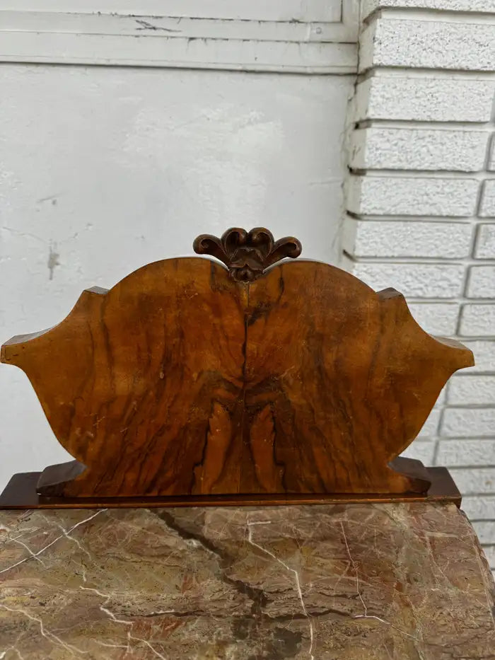 decorative French bedside tables with curved legs and inlaid wood