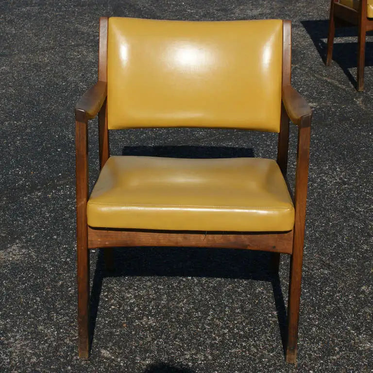 Retro walnut dining chair yellow vinyl