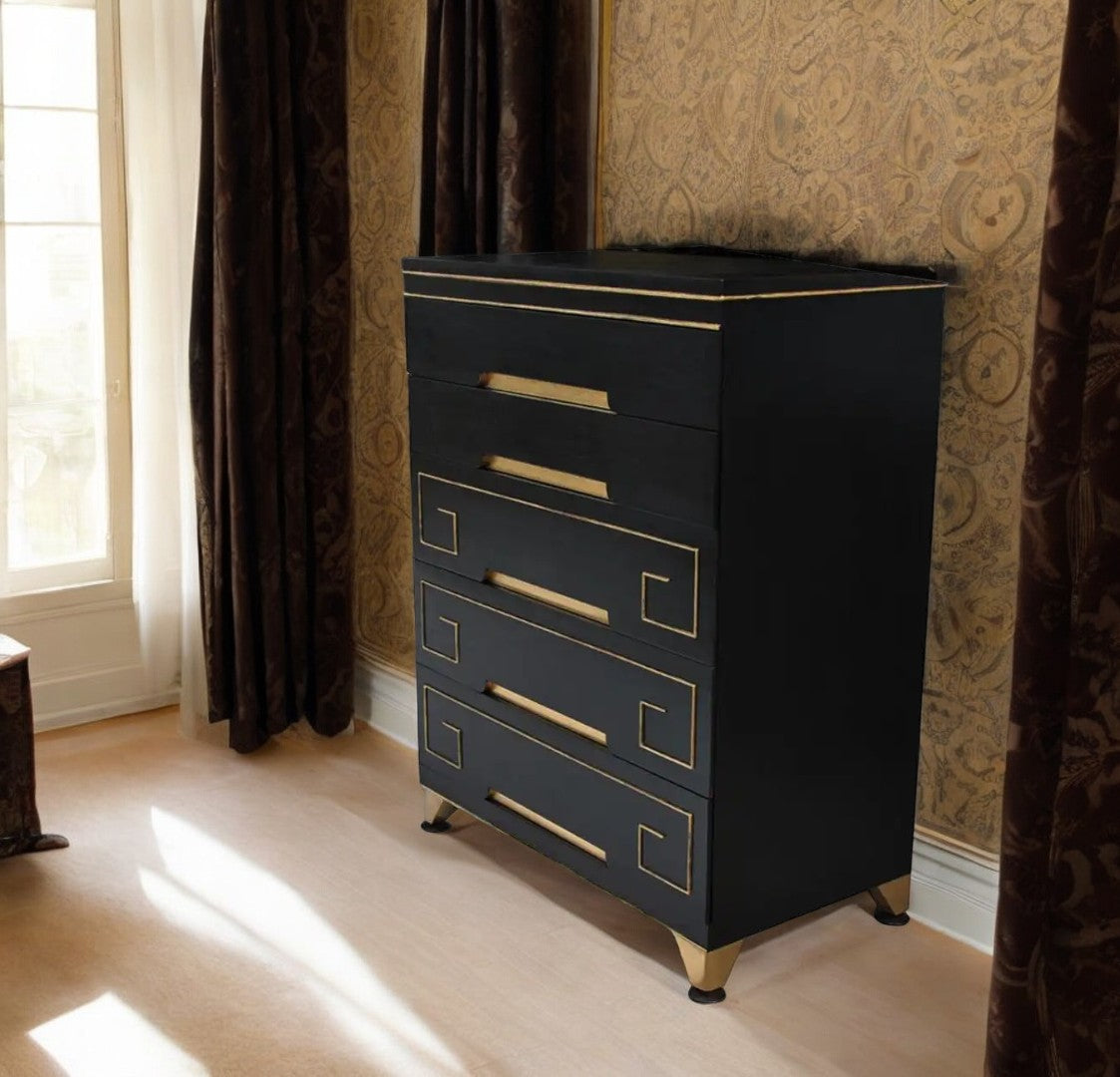 Hollywood Regency Ebonized Tall Dresser