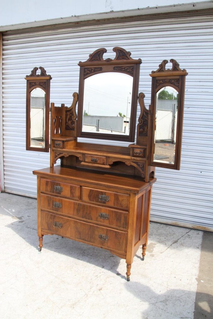 Antique mirrored walnut dressing table