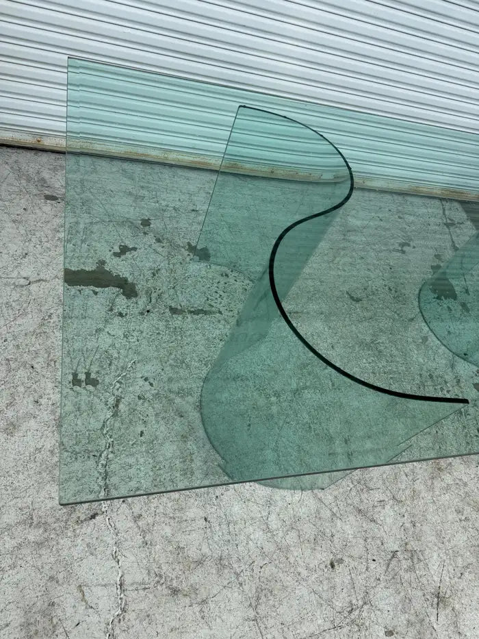 Fiam Italia Large Glass Dining/Conference Table w/ 2 Wave-Shaped Glass Bases