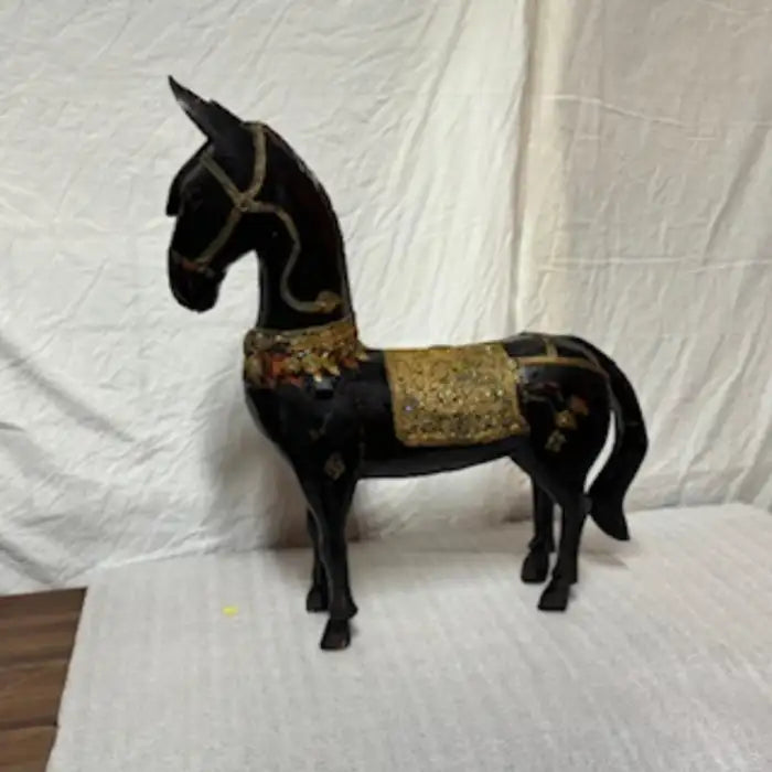 Vintage-style solid wood horse figurine, 24' x 31" size