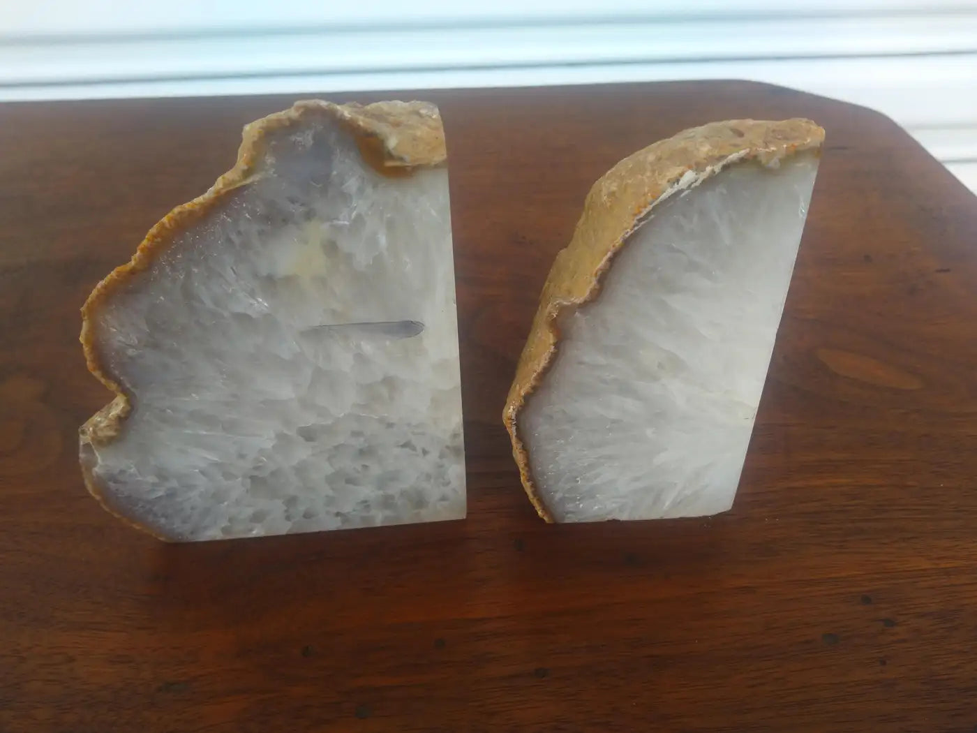 Natural Brazilian agate bookends with geode crystals
