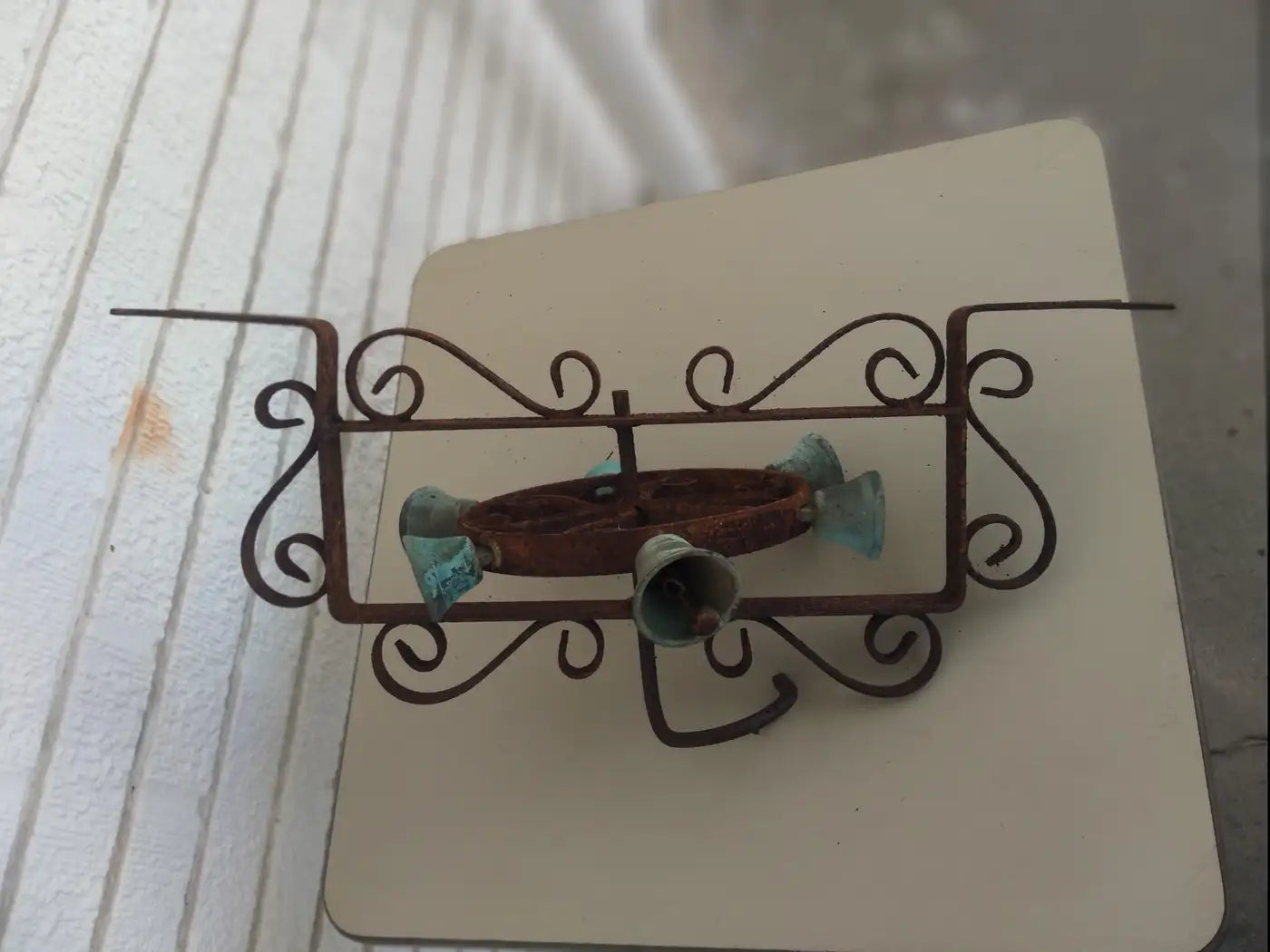 Vintage brass and steel carillon doorbell with patina