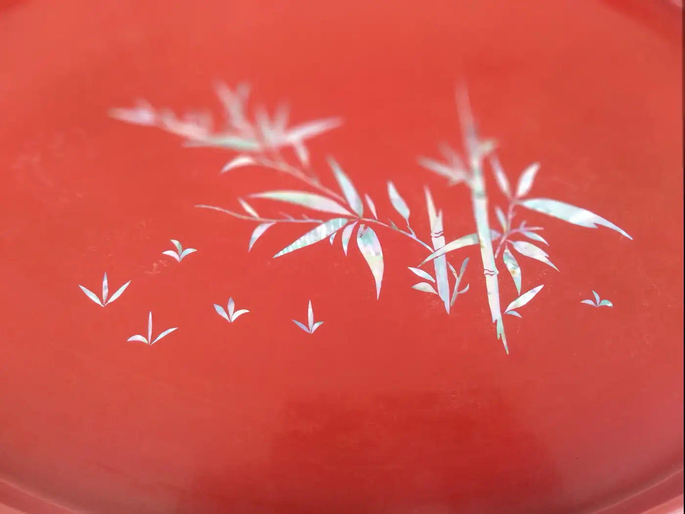 Handcrafted Chinese tray with red lacquer and pearl inlay