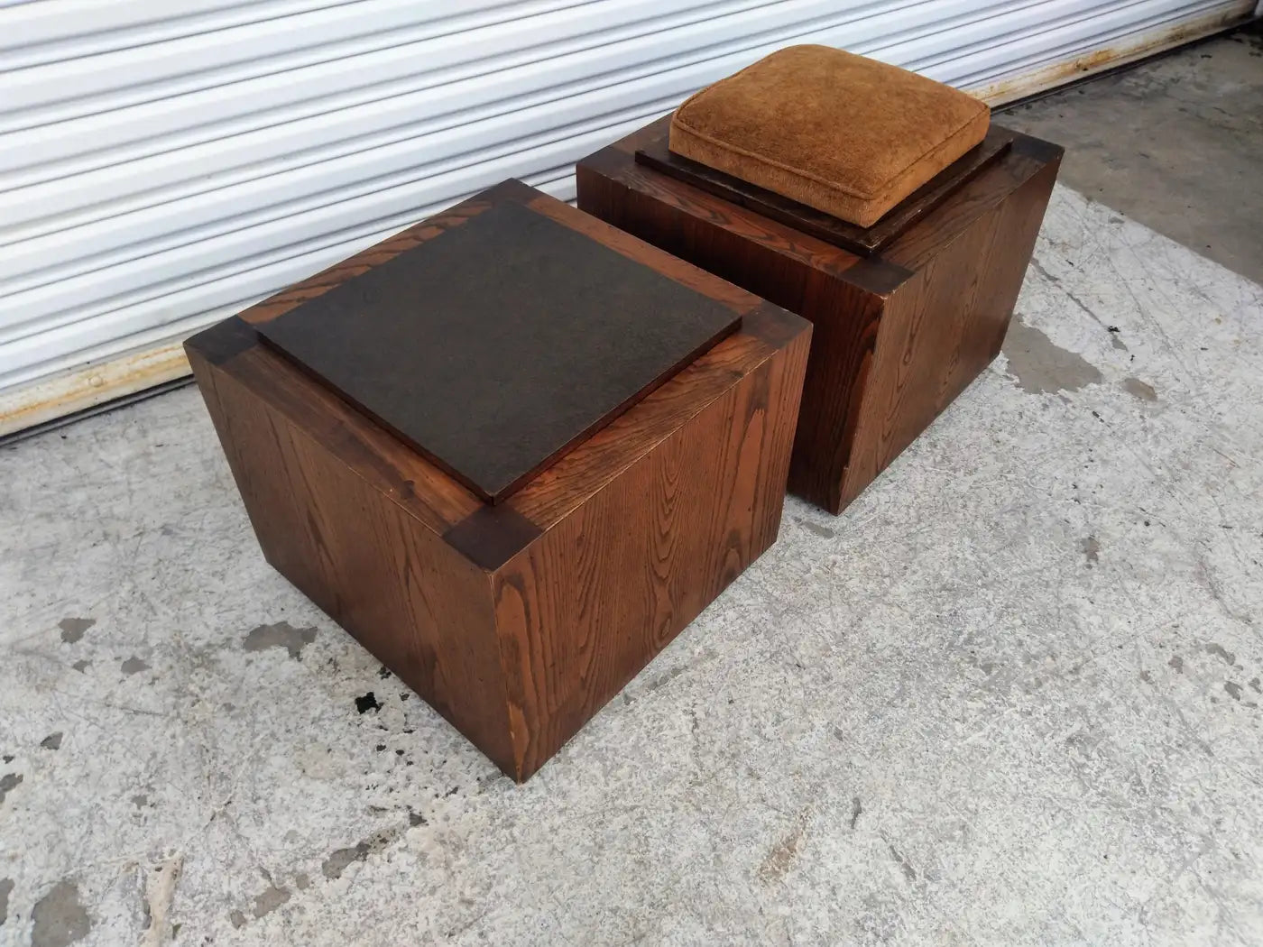 Pair of Lane cube stools on wheels