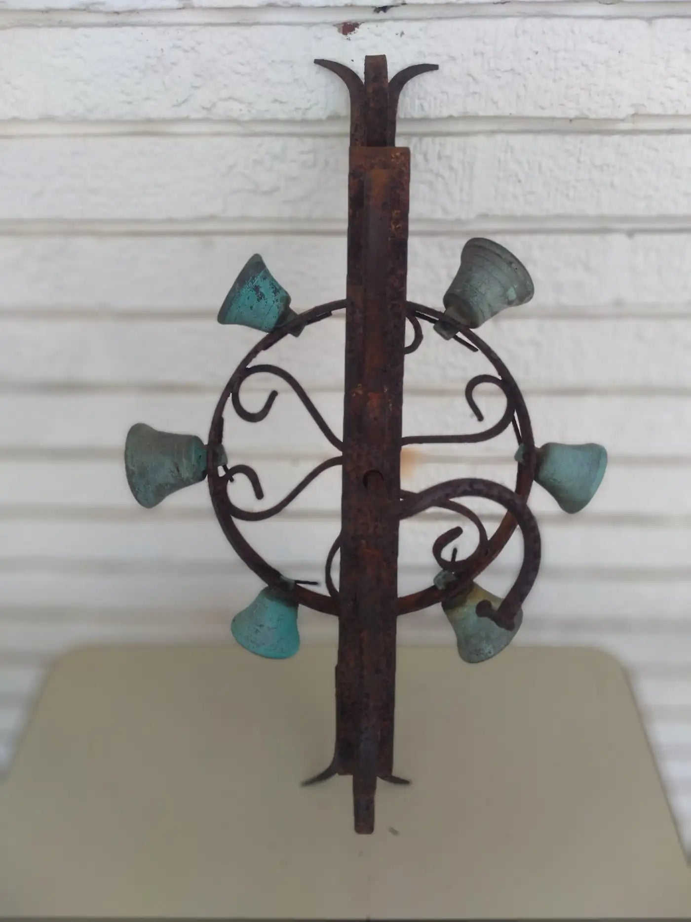 Classic steel and brass doorbell with antique patina