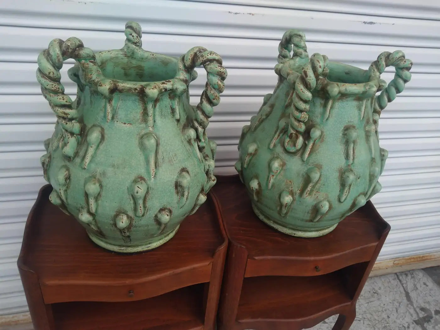 Artistic sculptural lime green vases as decorative pieces