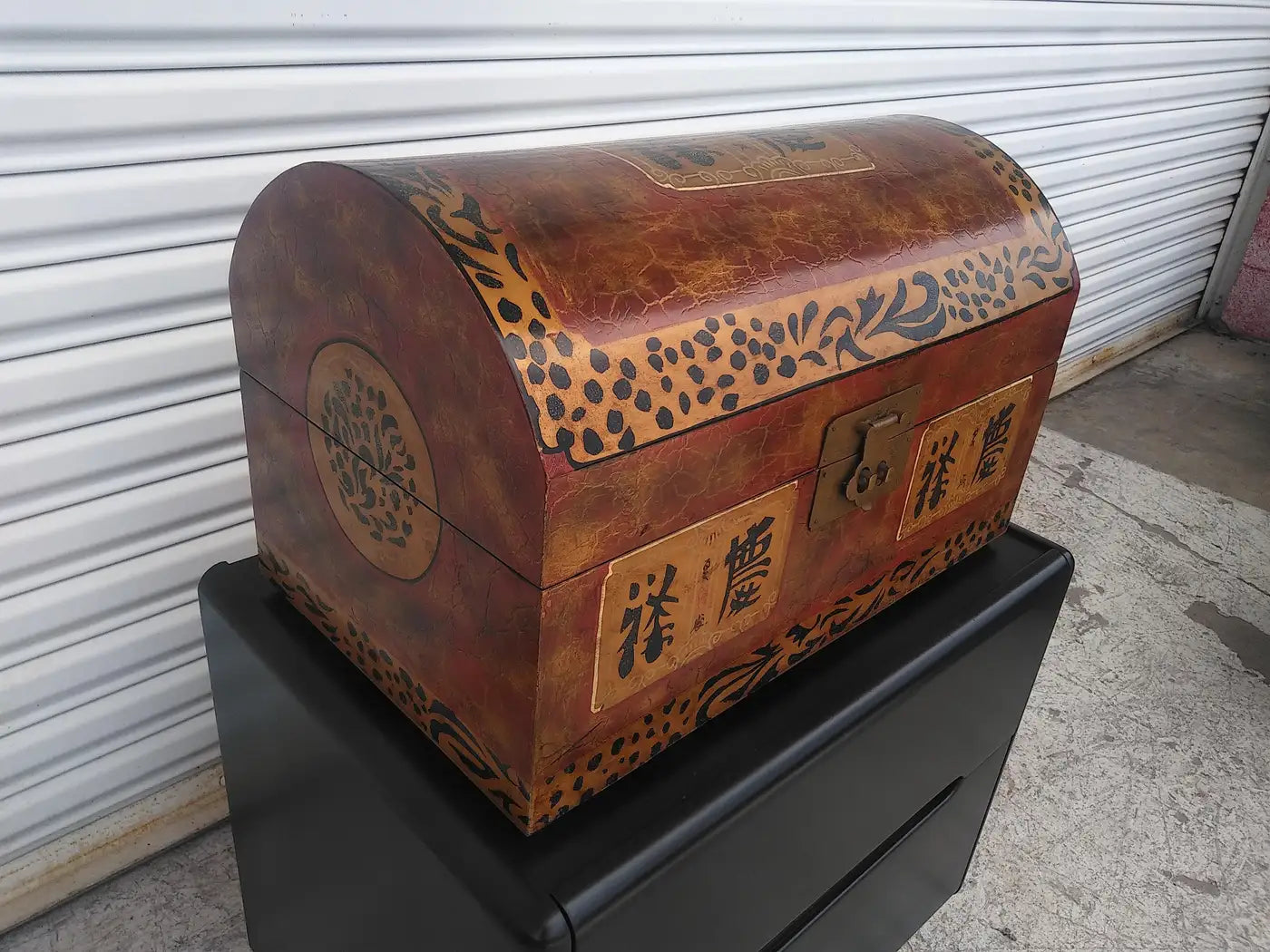 Handcrafted Asian decorative chest with painted details