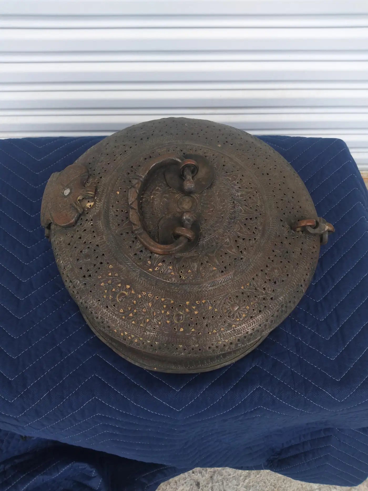 Handcrafted vintage Indian copper box with intricate design