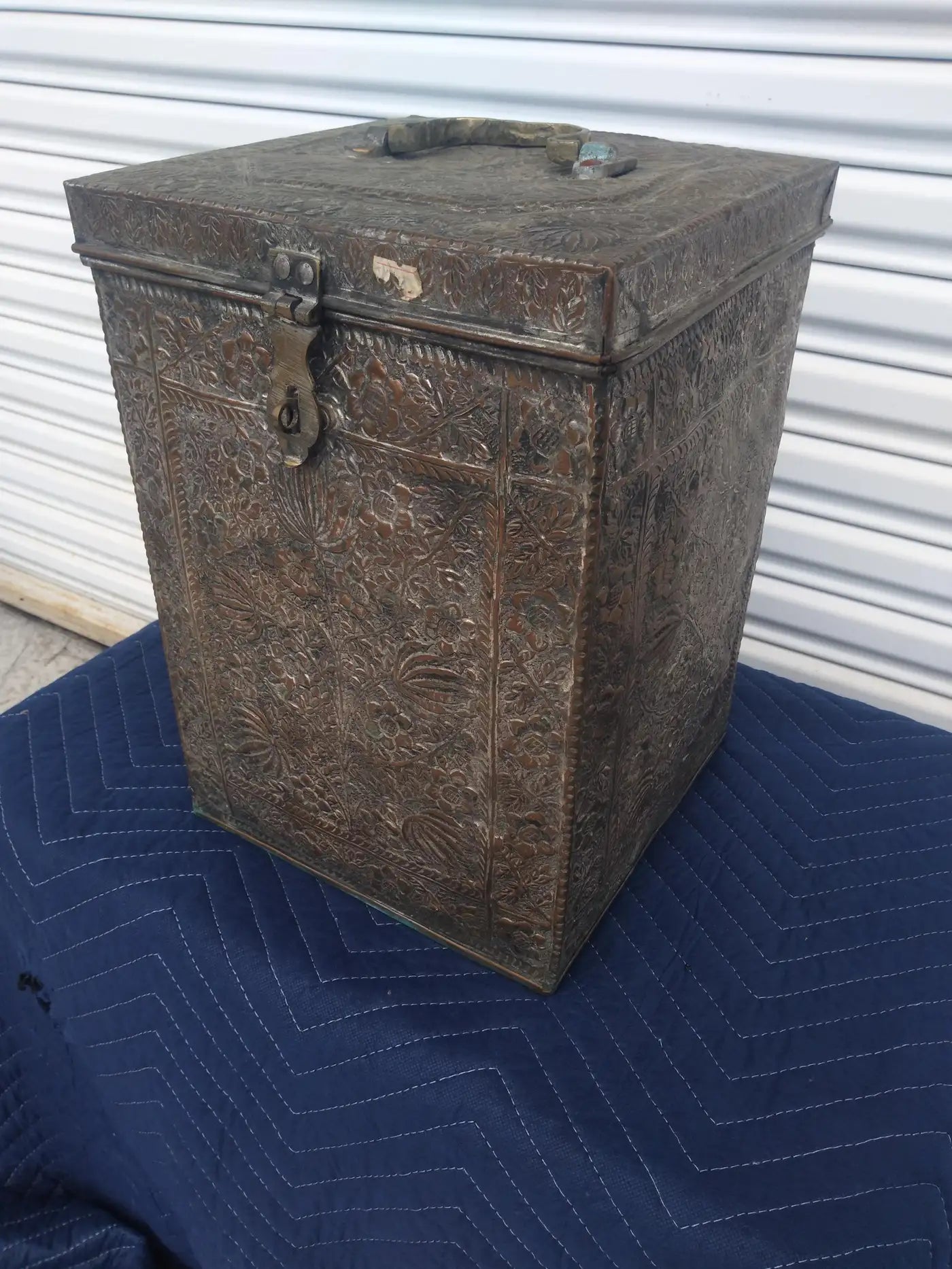 Antique Islamic copper tinned storage chest