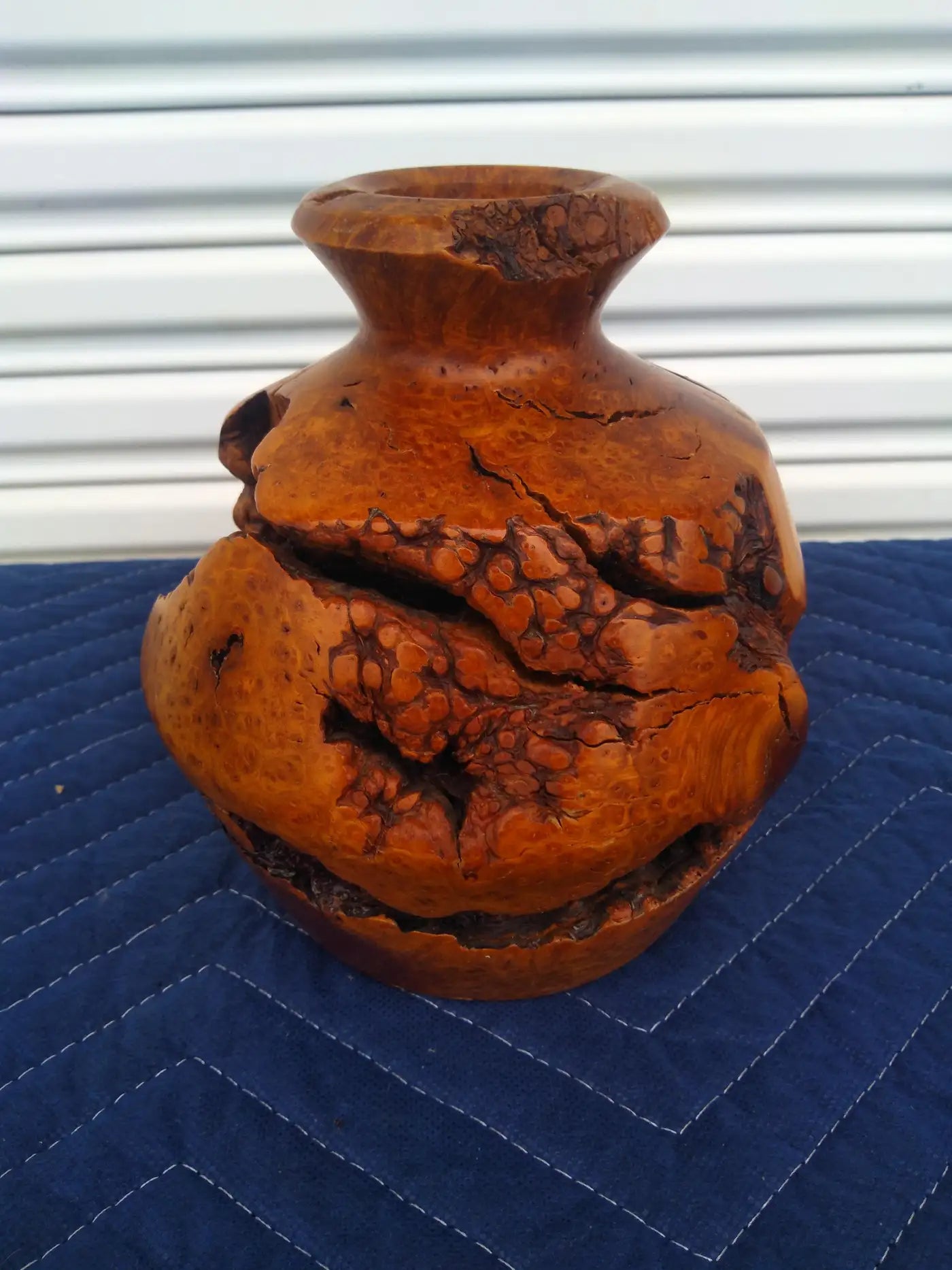 Abstract wooden art piece made with woodturning technique