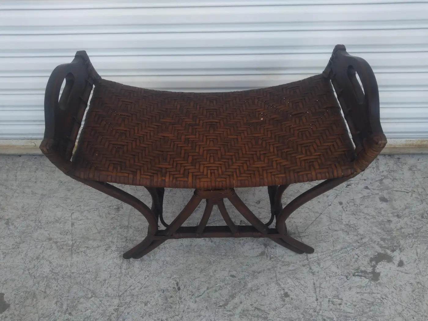 Natural boho accent stool made of bamboo and rattan