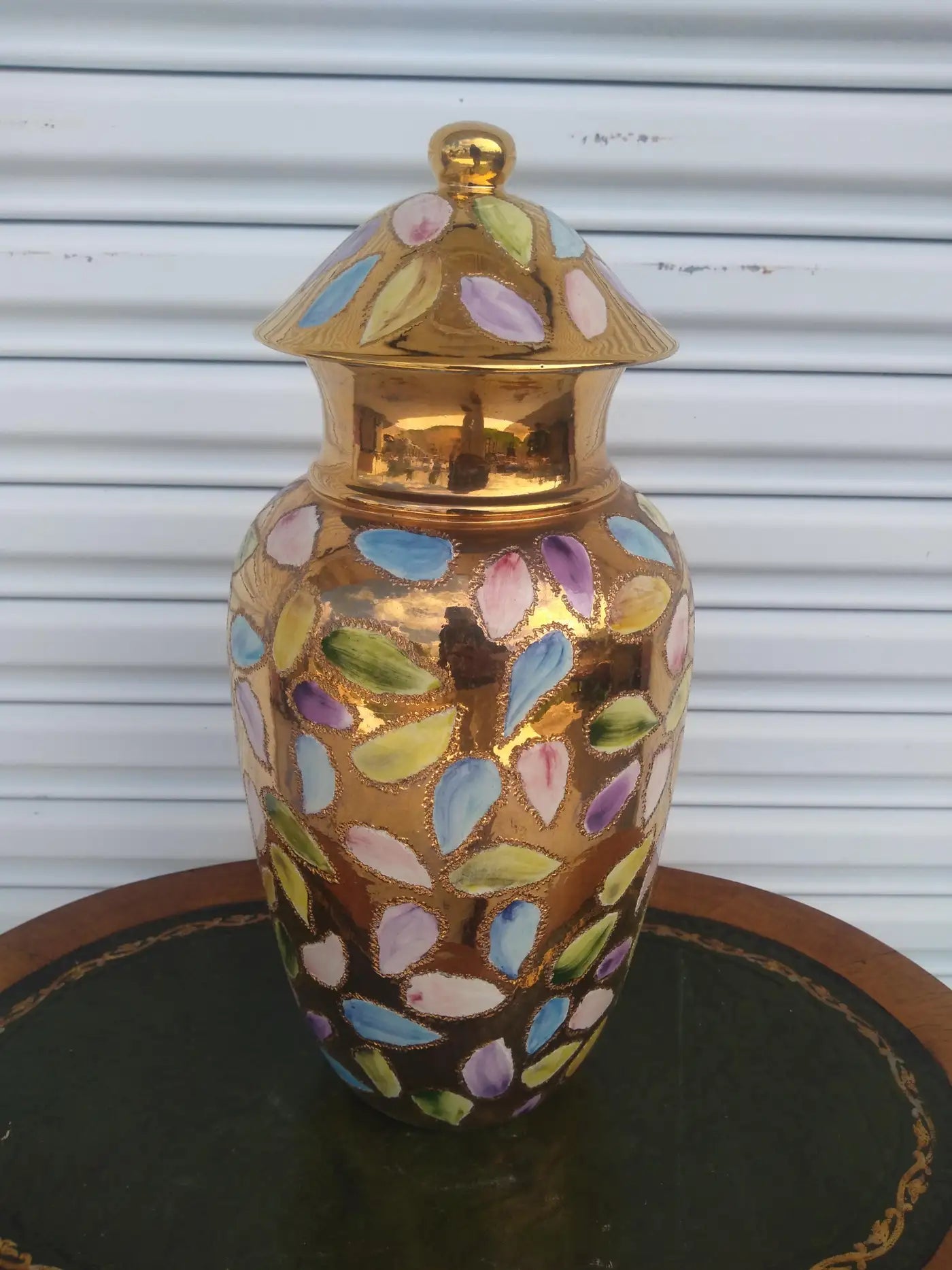Asian-inspired hand painted jar