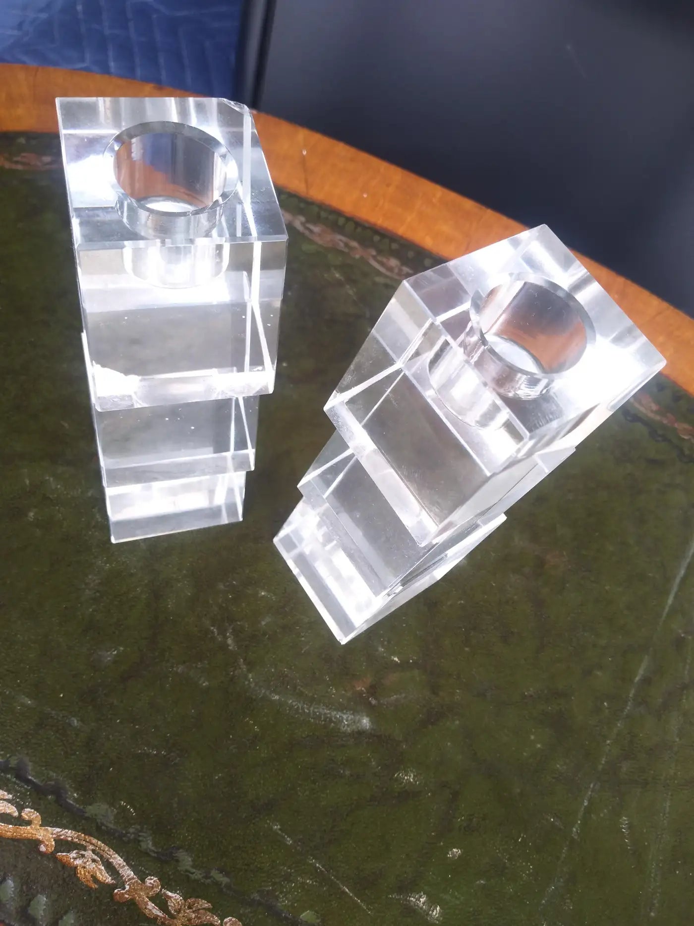 Luxury Oleg Cassini crystal candleholders in stacked cube design