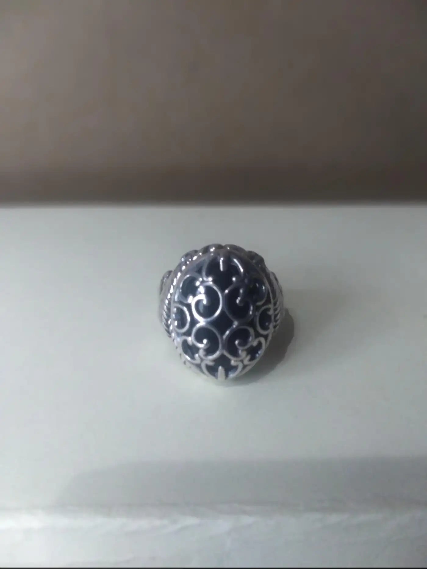 Elegant sterling silver onyx filigree ring size 9