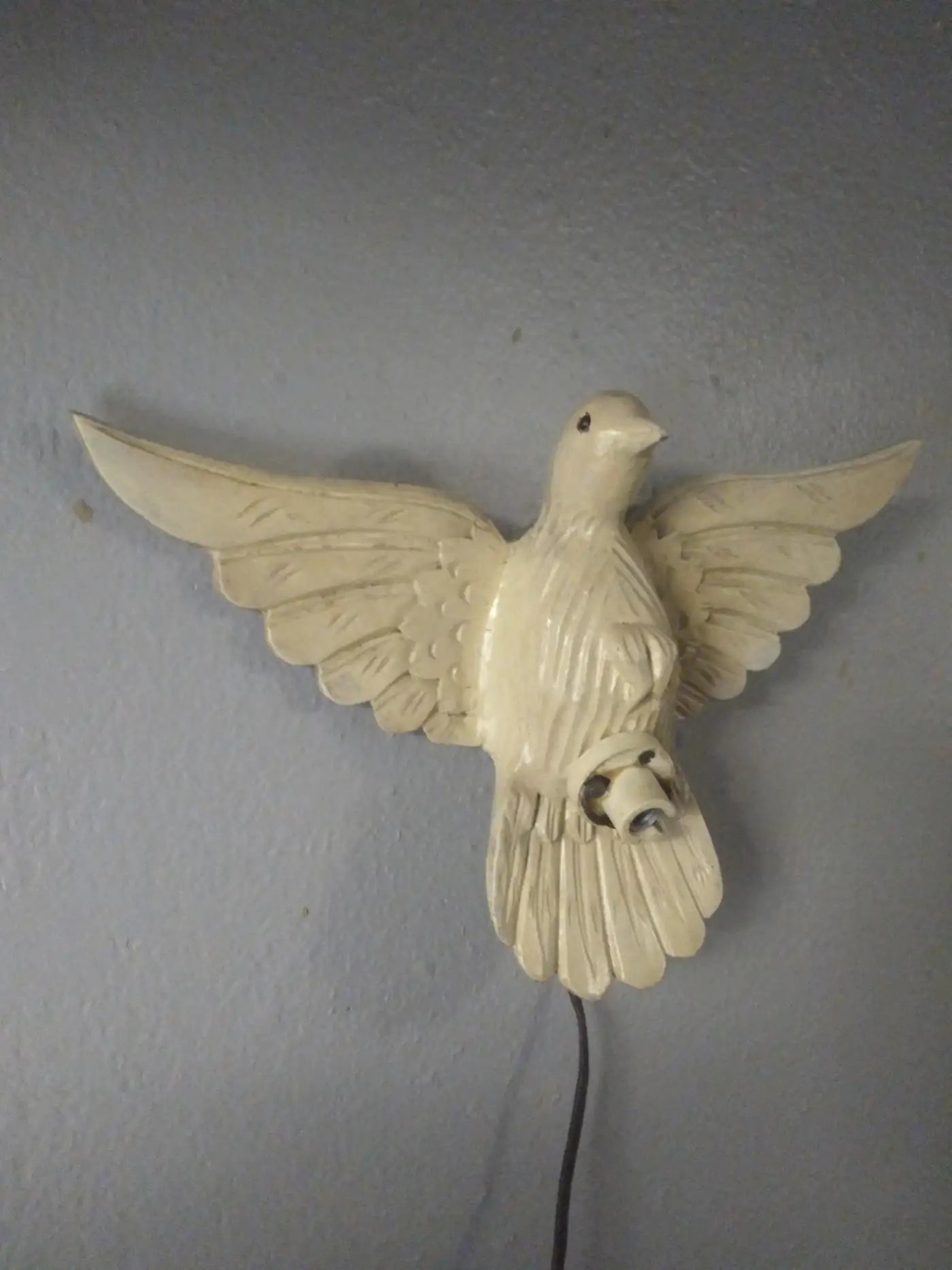 Handcrafted wooden dove wall decor with light