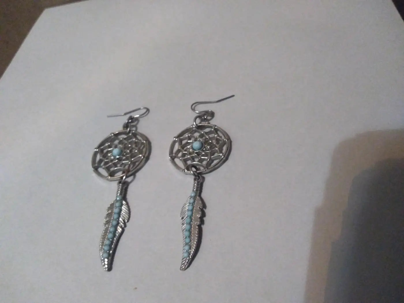 Pair of Navajo Sterling Silver and Turquoise Dreamcatcher Earrings
