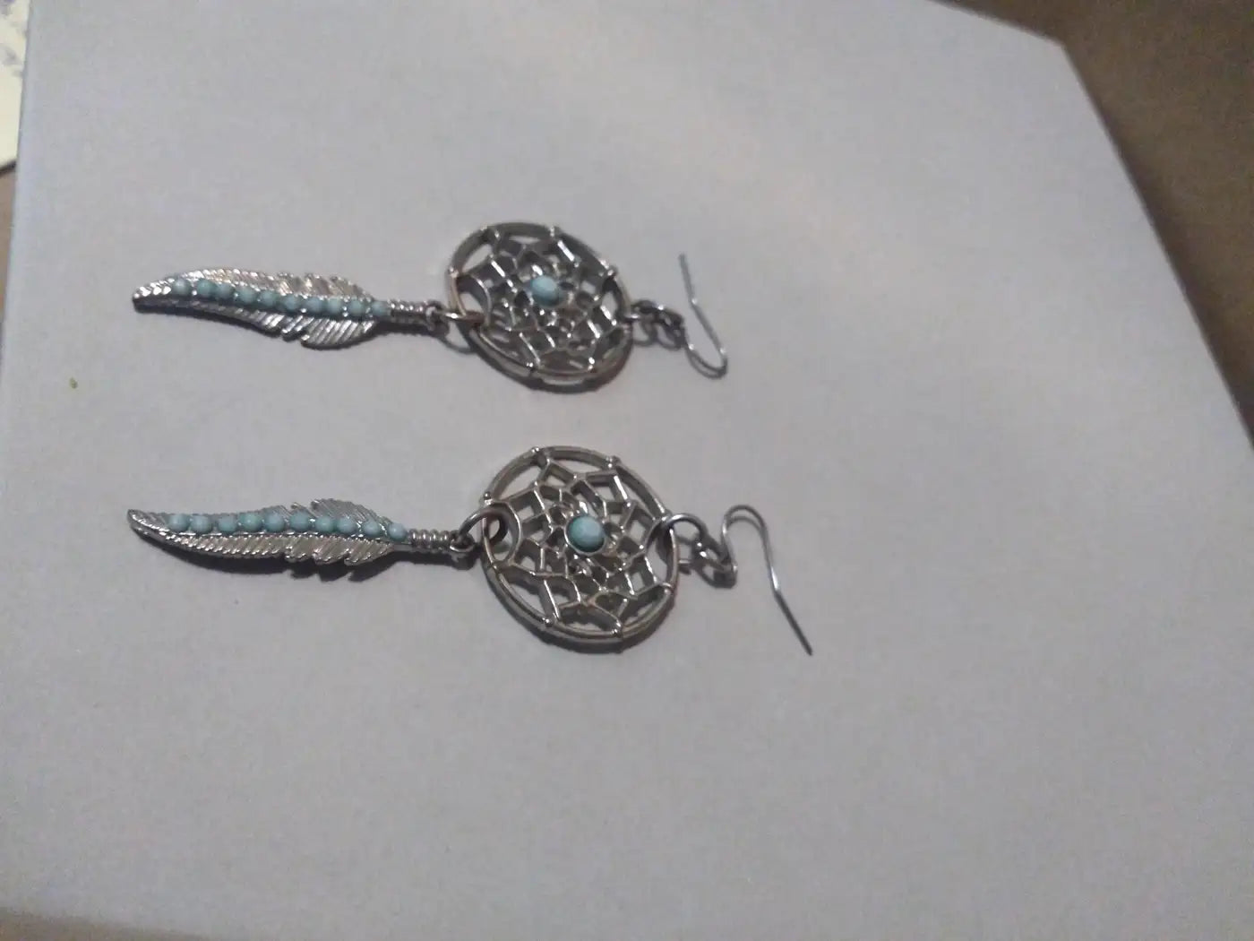 Pair of Navajo Sterling Silver and Turquoise Dreamcatcher Earrings
