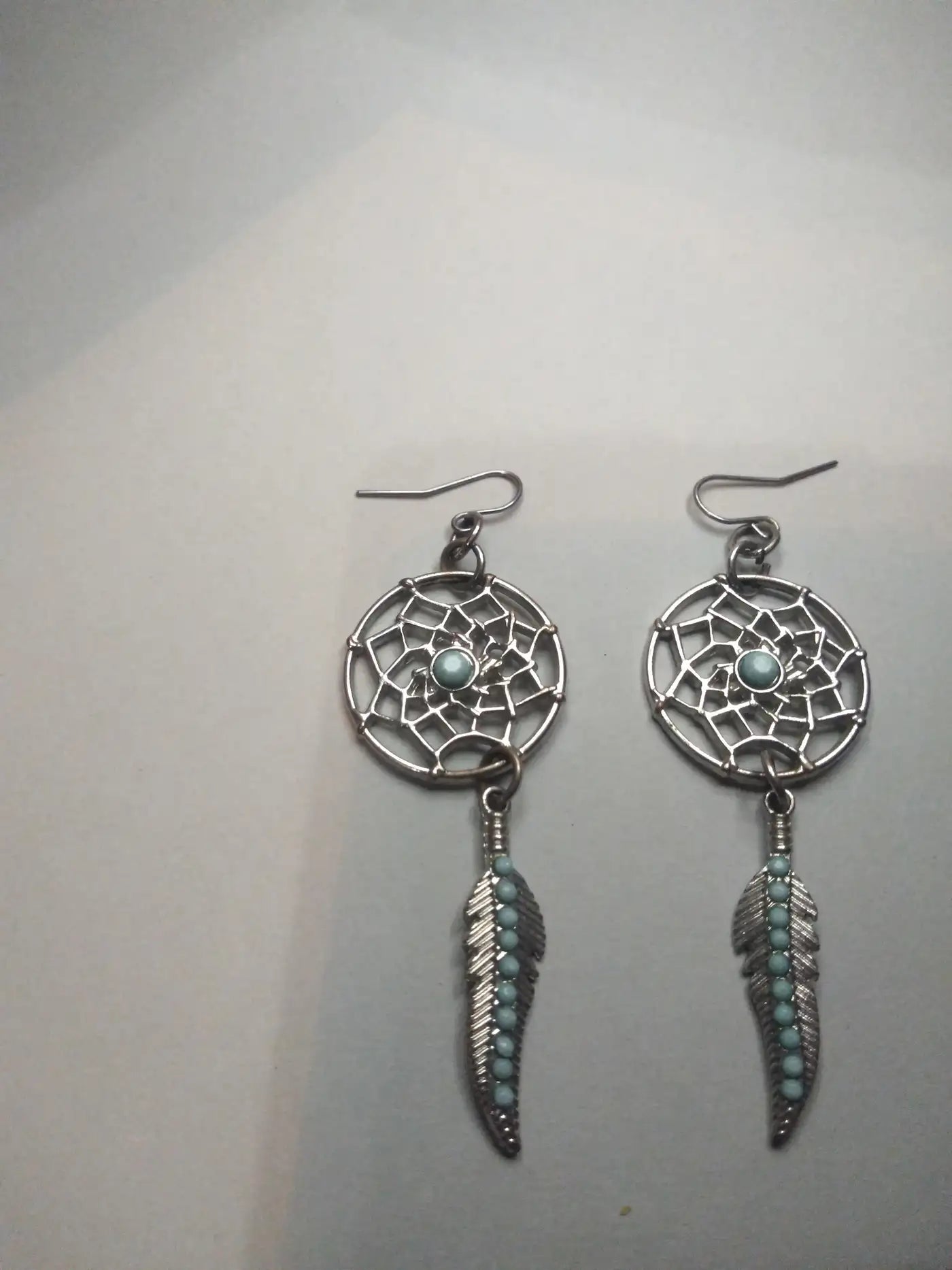 Pair of Navajo Sterling Silver and Turquoise Dreamcatcher Earrings