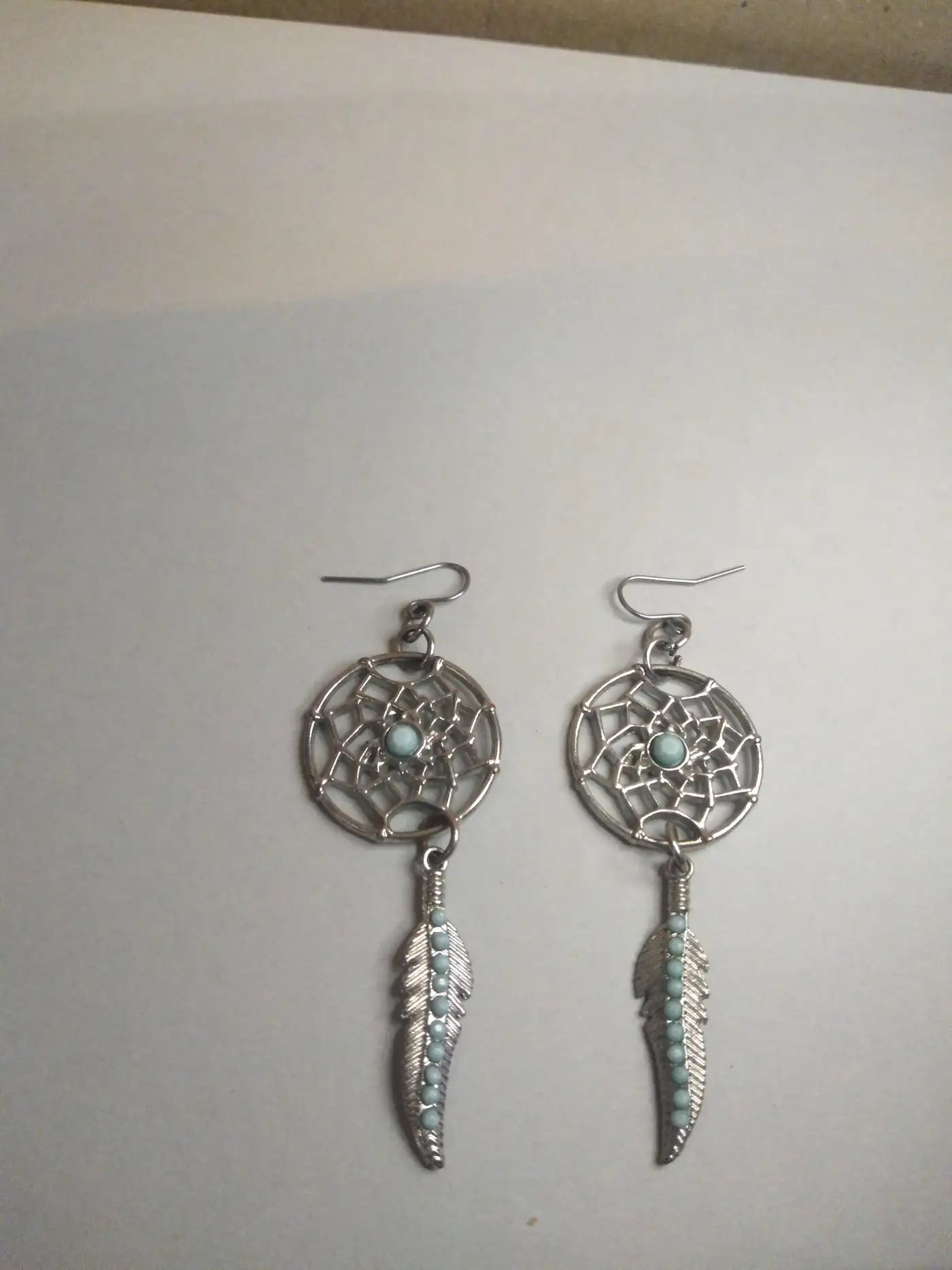 Pair of Navajo Sterling Silver and Turquoise Dreamcatcher Earrings